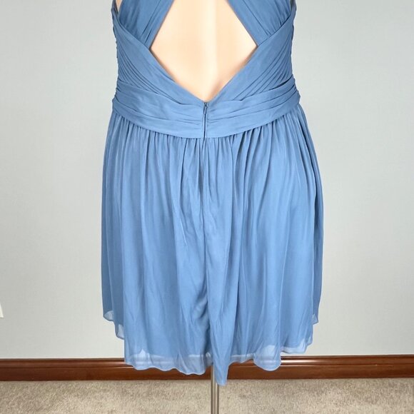 Davids Bridal Womens Plus W11480 Mesh Short Bridesmaid Dress Steel Blue size 20 - Picture 8 of 13